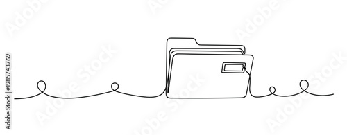 Folder files organized on continuous line illustration background. No editable stroke