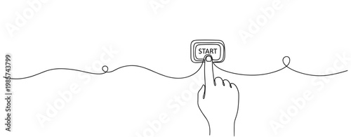Hand pressing start button drawn in continuous line. No editable stroke