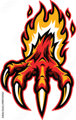 Vibrant cartoon dragon claw with fiery flames