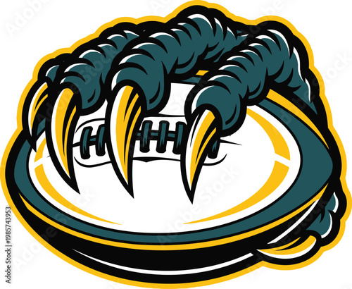 American football logo with claw holding ball in green and yellow