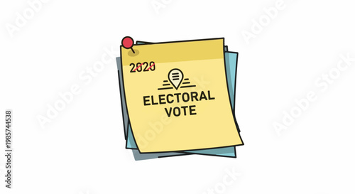 A yellow sticky note with "ELECTORAL VOTE" and a map marker icon