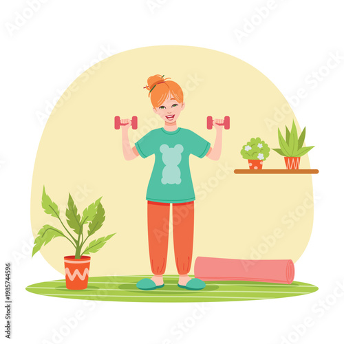 Young woman doing sport at home healthy lifestyle- copy