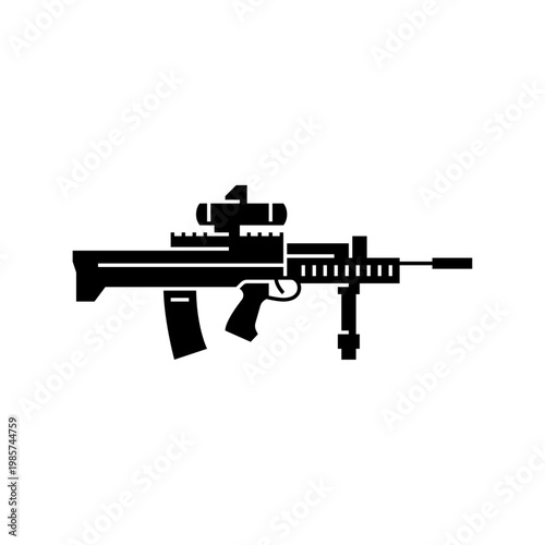 combat rifle glyph icon. assault rifle solid illustration.