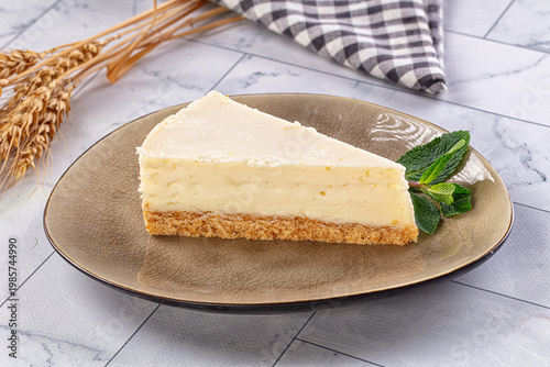 Slice of New York classic cheesecake