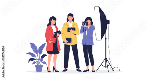 Professional Studio Portrait of Media Team with Lighting Equipment