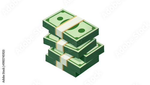 Canvas Print Stack of green dollar bills bound with white paper, isolated on transparent back