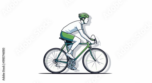 A stylized depiction of a cyclist wearing a helmet and athletic attire