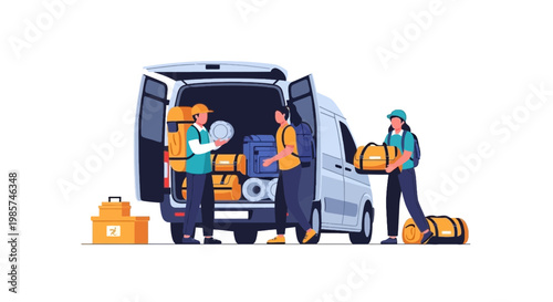 Travelers Loading Luggage into Van for Adventure Trip