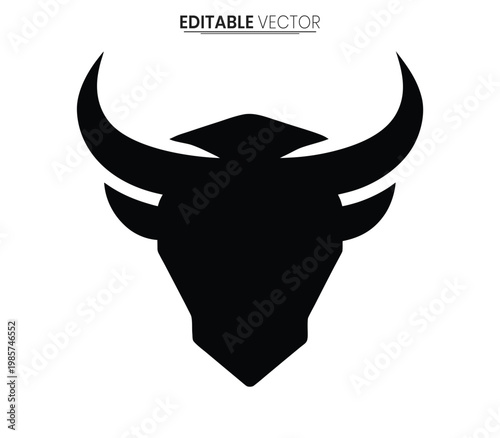 A striking black bull head design minimalist and bold vector silhouette