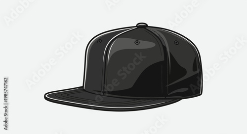 A slick, black, snapback baseball cap with a flat brim