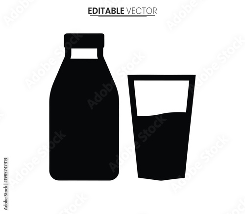 Black silhouettes of a milk bottle and glass simple vector illustration silhouette