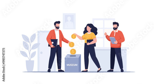 People Visiting Museum Exhibit with Artifacts and Information Display