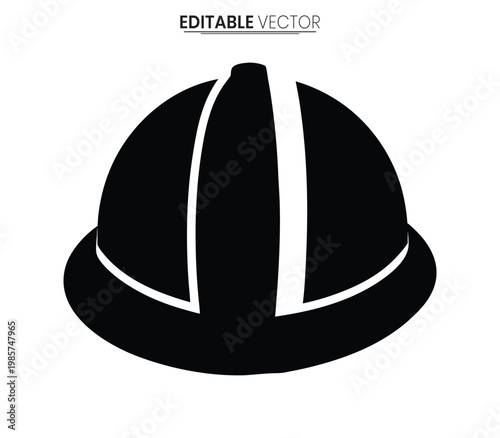 Black construction helmet illustration with white accents a bold design silhouette