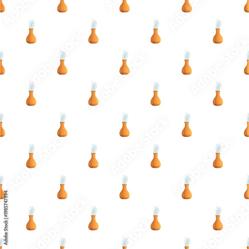Small cezve coffee pots producing steam in a seamless pattern