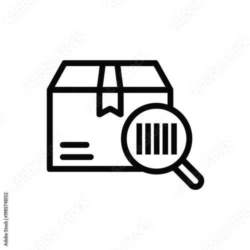 Package inspection with magnifying glass and barcode logistics concept