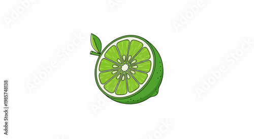 A vibrant, cartoon-style illustration of a halved green lime with a leaf