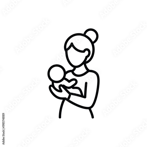 Line drawing of a mother gently holding her newborn baby