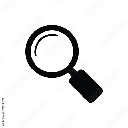 Simple black and white illustration of a magnifying glass icon