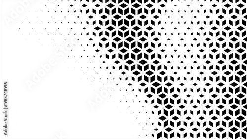 Geometric cubic halftone Effect Business Background. hexagon tiles pattern diamond grid on white background. Seamless disappearing pattern. Hipster fashion Design. Black T shirt Triangle pattern