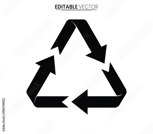 Black recycling symbol with three chasing arrows a bold vector silhouette