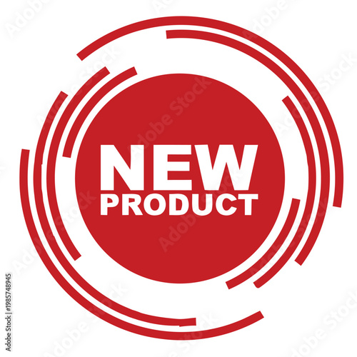 A red circular badge announces a new product with bold white lettering