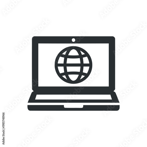 Laptop displaying a world globe icon representing global connectivity