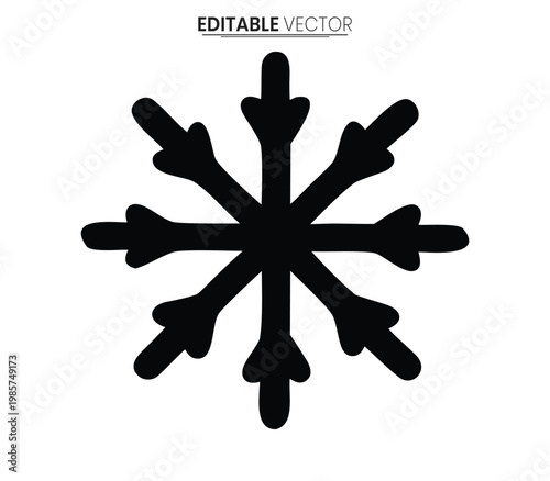 Intricate black snowflake design symmetrical and detailed vector illustration silhouette