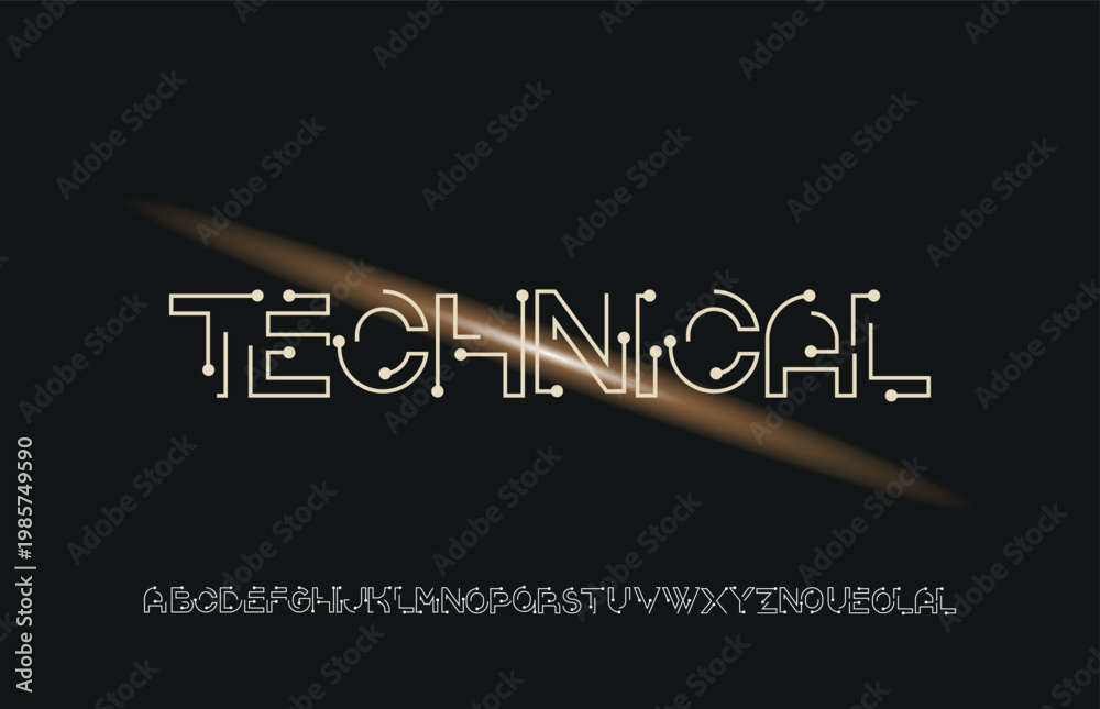 Fototapeta premium Futuristic Digital Circuit Board Display Font for Cyber Technology Branding and Electronic Microchip Typography Design,