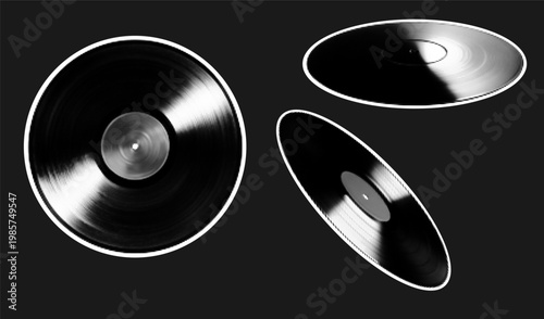 Vintage retro record for halftone music vinyl and illustration collage vector. Art isolated set for pop audio design set and grunge dot poster. Vintage monochrome sound for halftone texture nostalgia.