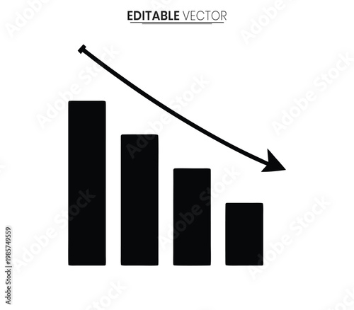 Declining bar graph illustration showing decrease in data simple silhouette