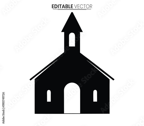 Simple black vector illustration of a classic church building silhouette