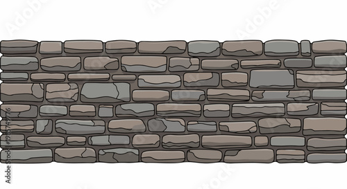 A textured wall constructed from varied-sized, unevenly shaped gray and brown stones