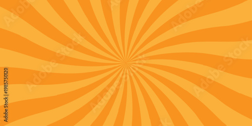 Abstract orange summer sun rays cosmic cartoon sunburst backdrop background. retro vintage burst sunrise vector wallpaper design.