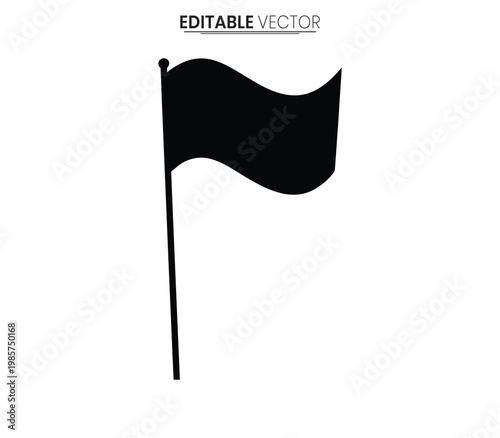 A simple black flag waving on a pole minimalist vector graphic silhouette