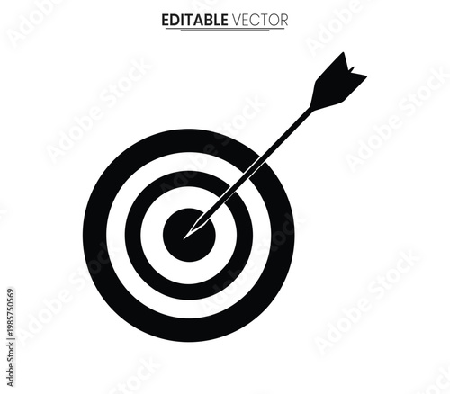 Black arrow hitting a bullseye target minimalist vector graphic silhouette