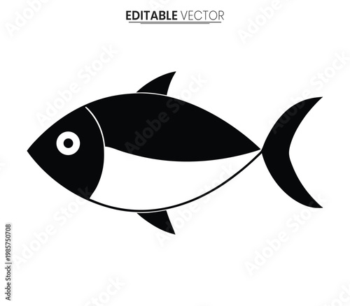 Simple black fish illustration with a white belly a modern silhouette