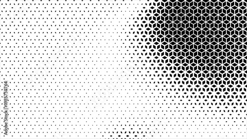 Geometric cubic halftone Effect Business Background. hexagon tiles pattern diamond grid on white background. Seamless disappearing pattern. Hipster fashion Design. Black T shirt Triangle pattern