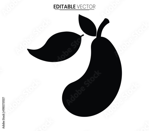 A simple black silhouette of a pear with a leaf vector illustration silhouette