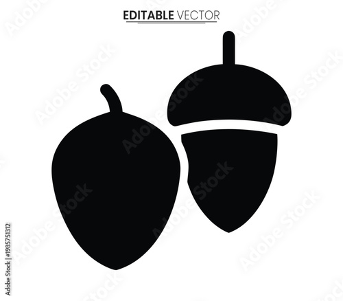 Two acorns depicted in a simple black design a striking silhouette