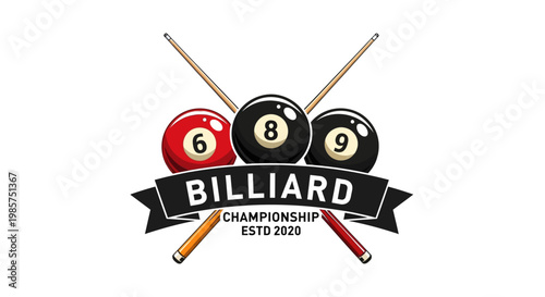 Logo for a billiard championship with balls and cues on white background