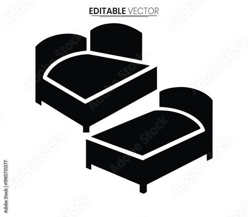 Isometric illustration of two beds with a minimalist design a vector silhouette