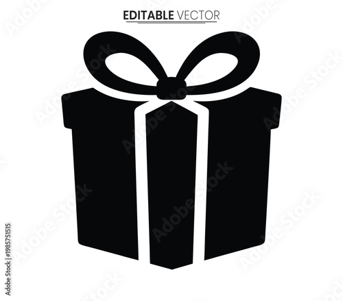 A simple black gift box with a ribbon presented as a vector silhouette
