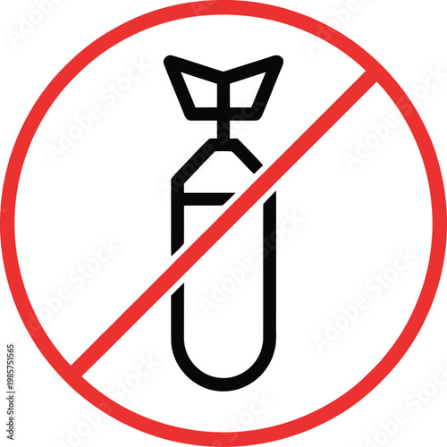 No bombs sign vector icon flat style illustration with red circle isolated transparent.