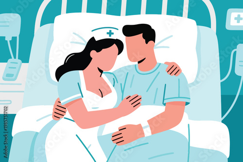 A Beautiful Female Nurse Couple with a Handsome Male Patient Illustration Creative Design Template 