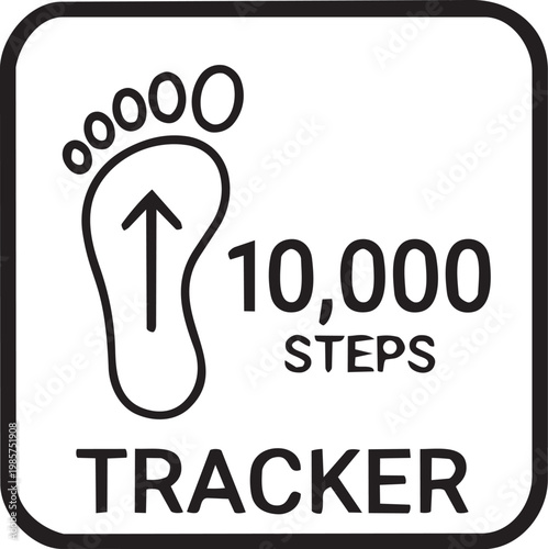 Footprint with an arrow and 10,000 steps, representing a step tracker for fitness goals