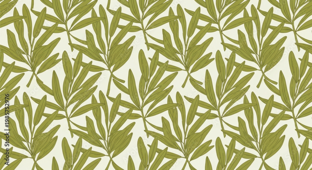Fototapeta premium Olive green leaf pattern, seamless foliage design, vector botanical texture, natural wallpaper