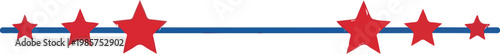 Bright red stars aligned perfectly on a straight blue horizontal line on a clean white background for patriotic graphic design