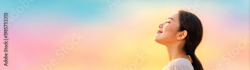 Embracing serenity outdoor setting portrait photography colorful background profile view inner peace concept