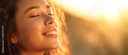 Joyful woman embracing the sunlight outdoor setting portrait photography natural environment close-up perspective