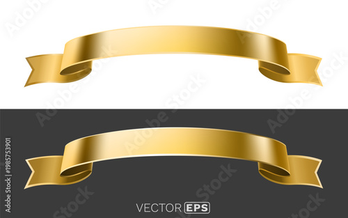 Elegant golden ribbon banner set. Realistic metallic gold award or title design element.